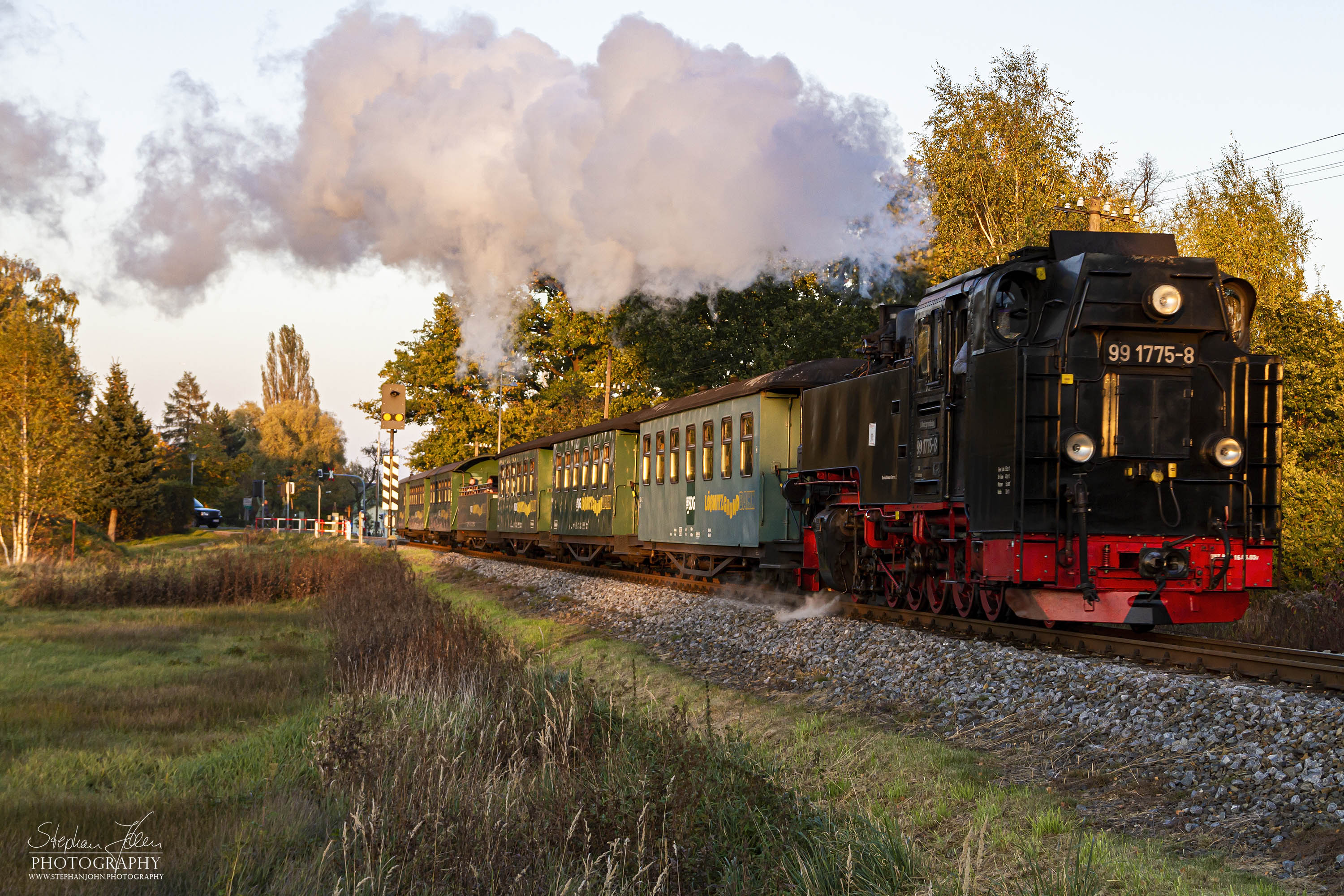 Zug der Lößnitzgrundbahn fährt nach Moritzburg