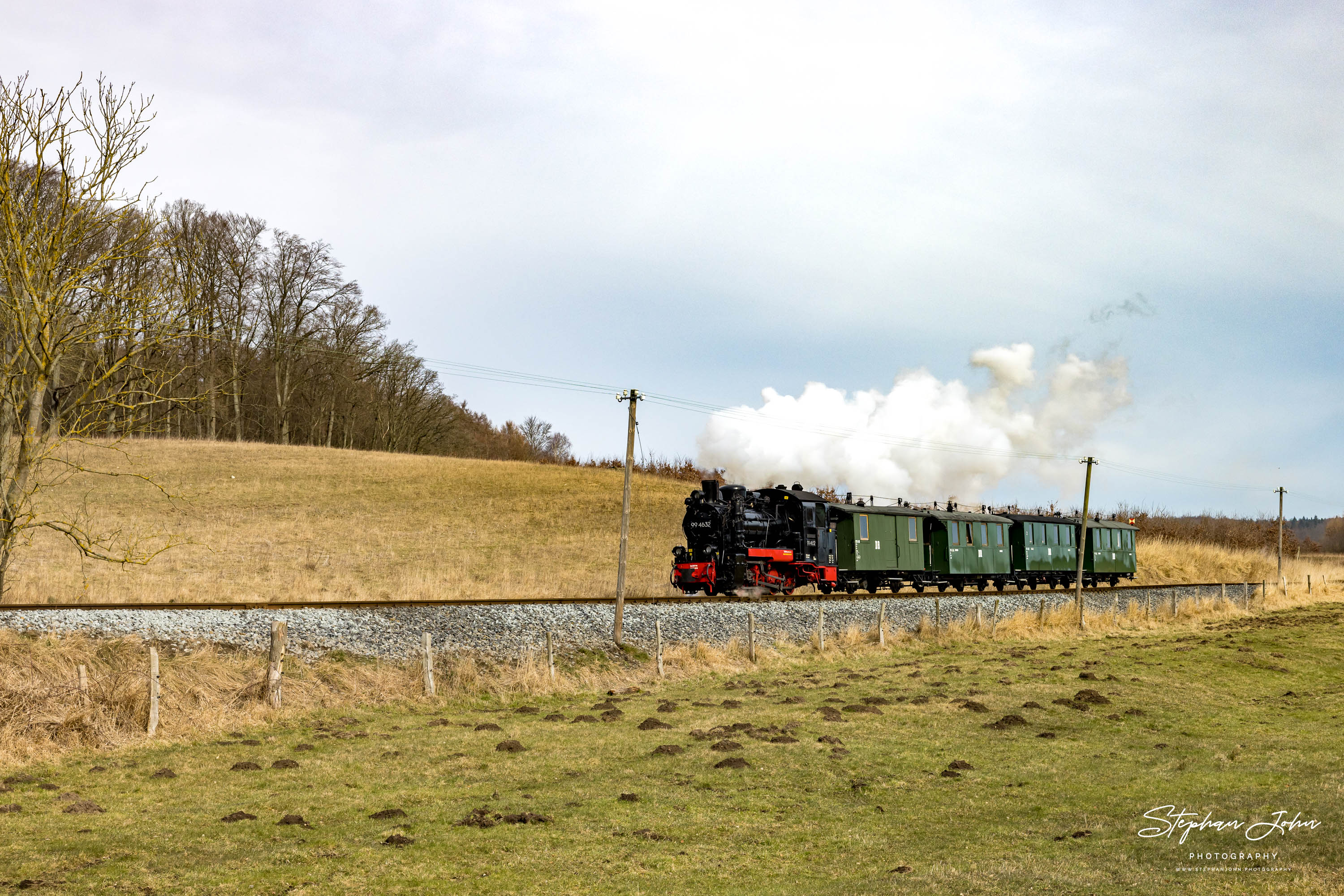 Zug P 222 mit Lok 99 4632 zwischen Serams und Seelvitz