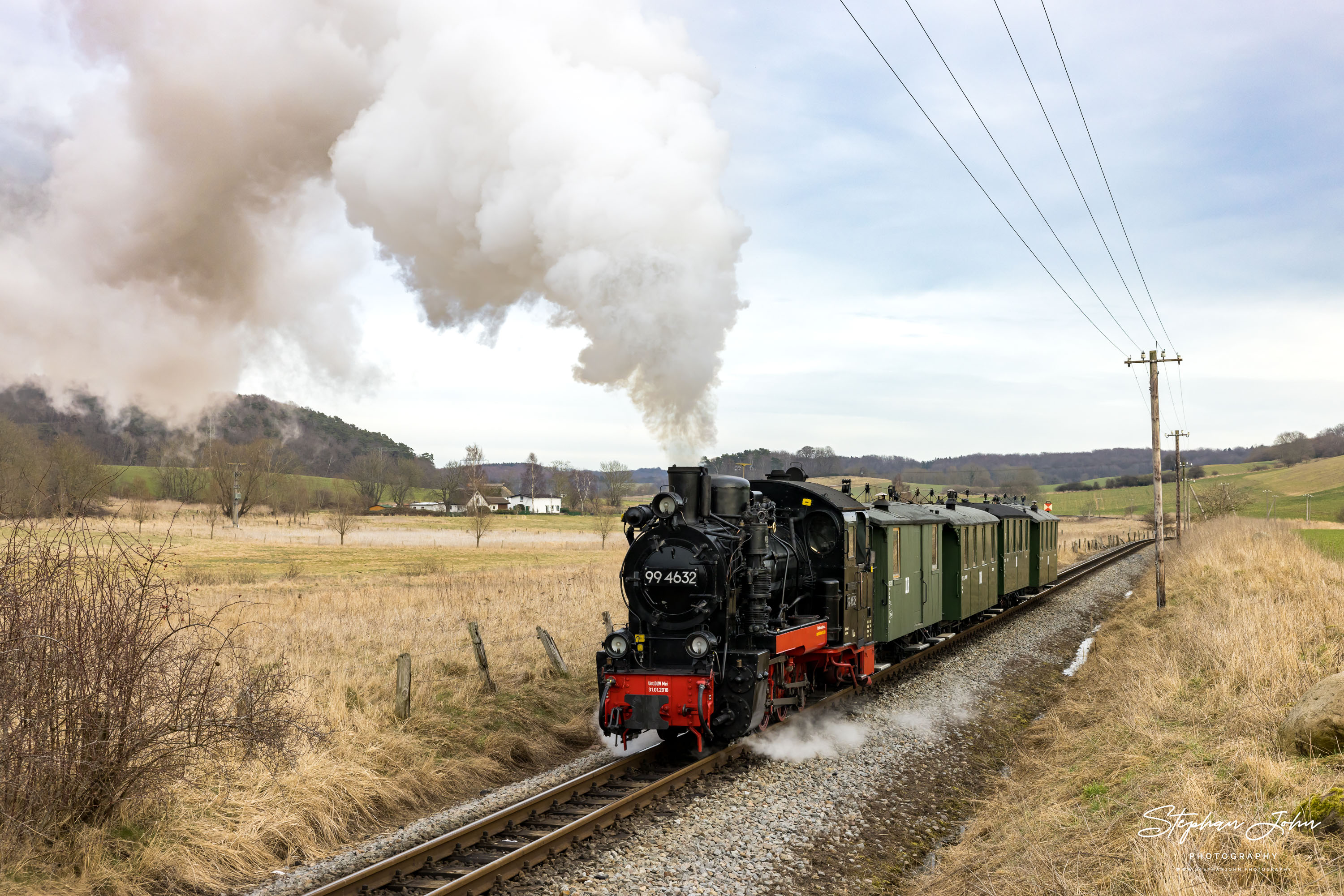 Zug P 223 mit Lok 99 4632 zwischen Seelvitz und Posewald